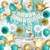 Iysoll Teal Blue and Gold Birthday Party Decorations Happy Birthday Banner Turquoise Aqua Teal Balloons Foil Fringe Curtain Tissue Pom Poms for Women Girls men boys