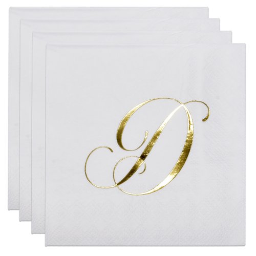 Gift Boutique 100 Gold Monogram Cocktail Napkins Letter D Disposable Paper Pack Elegant Metallic Golden Foil Hand Napkin for Powder Room Wedding Holiday Birthday Party Baby Shower Decorative Towels