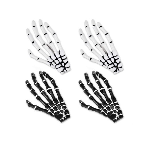 DS. DISTINCTIVE STYLE 2 Pairs Korean Style Gothic Skeleton Hands Bone Hair Clips - Fashion Punk Rock Devil Claw Alligator Barrettes Women Girls Hair Accessories (Black and White)