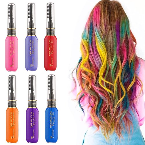 6 Colors Temporary Hair Chalk Set, Washable Hair Dye Wax, Hair Color Cream, Hair Color Mascara for Hair Dyeing Party, Birthday, Cosplay DIY, Halloween, Holidays