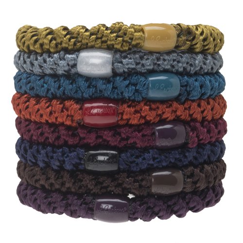 L. Erickson Grab & Go Pony - Fall Colors - 8 Pack Ponytail Holder Hair Ties - Dark Color Mix