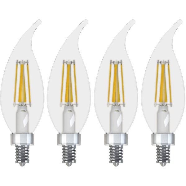 GE Lighting 13330 Dimmable Decorative Soft White LED 6.5 (60-watt Replacement), 500-Lumen Bent Tip Light Bulb with Candelabra Base, 4 Count (Pack of 1), Daylight