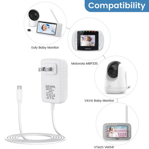 Charger Replacement for Owlet, Eufy, Motorola, VTech, VAVA Baby Monitor, Power Cord with 6.6 ft Cable