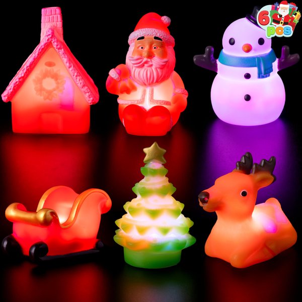 JOYIN 6 PCS Christmas Light Up Bath Toys, LED Baby Bathtub Toys Glow in The Dark Pool Toys, Christmas Toys for Kids Toddlers Boys Girls Christmas Stocking Stuffers Party Favor Gifts
