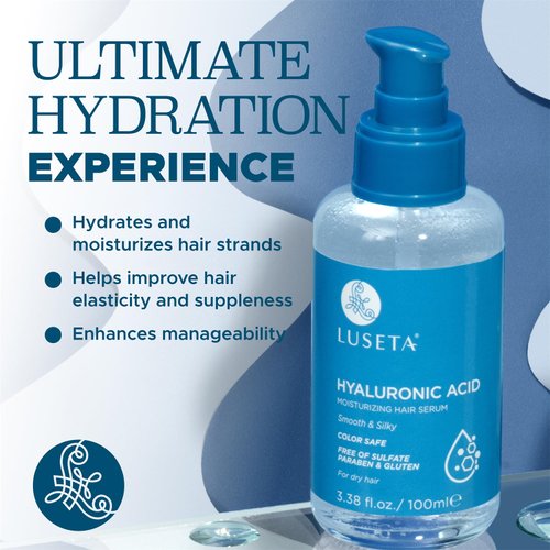 Luseta Hyaluronic Acid Moisturizing Hair Serum for Dry and Damaged Hair, Hair Oil Serum for Women Infused with Avocado Argan Oil and Shea Butter 3.38oz