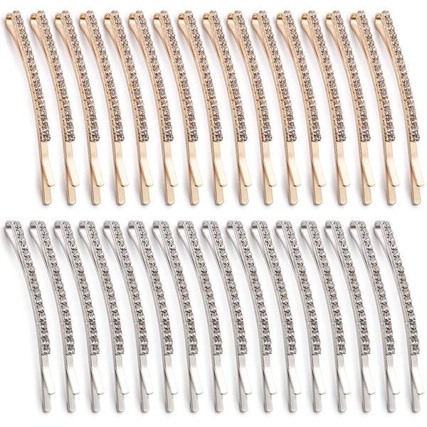 Hedume 48 Pieces Rhinestone Bobby Pin, Metal Hair Clips, Crystal Hair Pin for Lady Women Girls