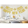 Hello 2025,Happy New Year Banner,2025 New Years sign Decor,Goodbye 2024,Cheers 2025,Christmas New Years Eve Party Decor Supplies Gold
