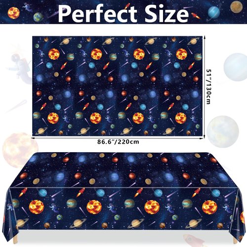 2 Pack Outer Space Party Tablecloths, Solar System Table Covers, 51x87'' Plastic Disposable Rectangle Planet Table Cover for Kids Space Theme Birthday Party Decorations, Galaxy Theme Party Supplies