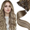 LaaVoo Clip in Hair Extensions Real Human Hair Balayage Hair Extensions Clip ins Light Brown Ombre Blonde Human Hair Clip in Extensions Natural Straight 16 Inch 5pcs/80g #8/60/8