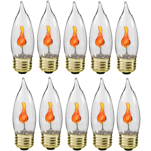 Creative Hobbies® 3 Watt Flicker Flame Light Bulb - Flame Shaped, Flickering Orange Glow for Unique Ambience - E26 Standard Base, Box of 10