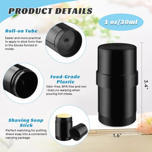 DMuuuDM 15 Pack 1 oz/30ml Plastic Deodorant Containers,Empty Round Twist-Up Solid Stick Tube Container for Homemade Deodorant,Shaving Soap Stick,Heel Lip Balm,Solid Lotion Bars-Top Filling,Black