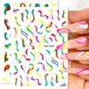 HOXIEYA French Nail Art Sticker French Line Nail Stickers Decal 3D Rainbow Wave Line Self-Adhesive Nail Design for Women Girls Geometry Swirl Stripe Nail Art Decoration Mnicure Decor 6 Sheets