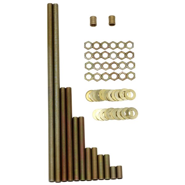 Creative Hobbies® 64 Piece Lamp Repair Hardware Assortment Pack, Includes 12 Inch All Thread Lamp Pipe, 2 Coupling Pipe Connectors, 12 Nipples, 24 Washers, 24 Lock Nuts