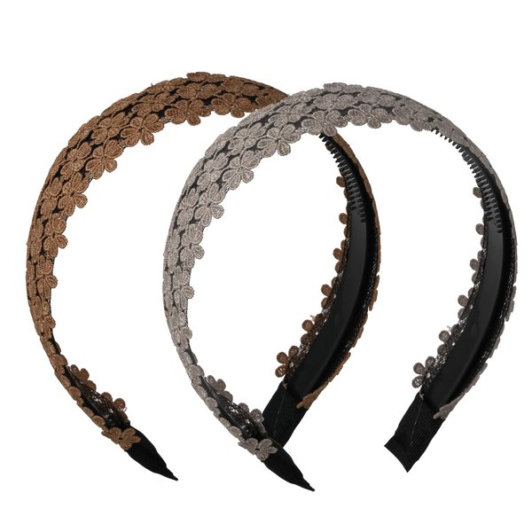 yueton 2PCS Lace Headband Flower Lace Wide Headband Lace Floral Headband Knitted Headband for Women Girl Hair Accessories