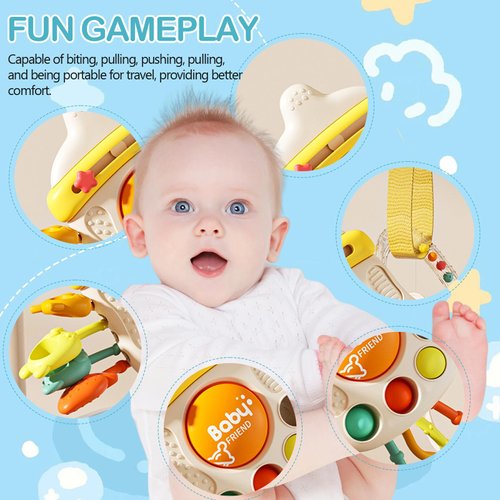 XXEDYDD Montessori Baby Sensory Toys for 6-12 Months, Silicone Pull String Teething Toy, Infant Fidget Travel Toys, Airplane Travel Essentials, Newborn Baby Christmas & Birthday Gift for Babies