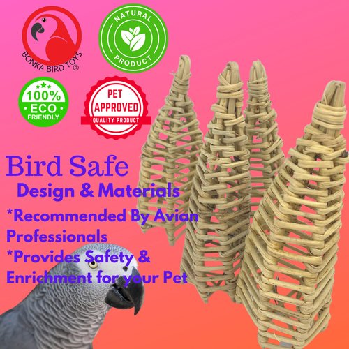 Bonka Bird Toys 3357 (Pk4) Vine Cones 5" x 1.75", Parrot Chew Foot Talon Craft Cage Toy, Amazon, African Grey, Conure, and Similar