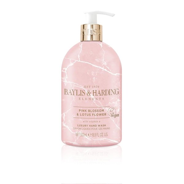 Baylis & Harding Liquid Hand Soap Wash with Dispenser, Elements, Pink Blossom & Lotus Flower, 16.9oz/500ml