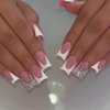 24 Pcs French Tip Press on Nails Long Fake Nails with Glue Shiny Rhinestone Glue on Nails for Women Full Cover False Nails with Design Duck Nails Press ons Artificial Stick on Nails for Daily Wear