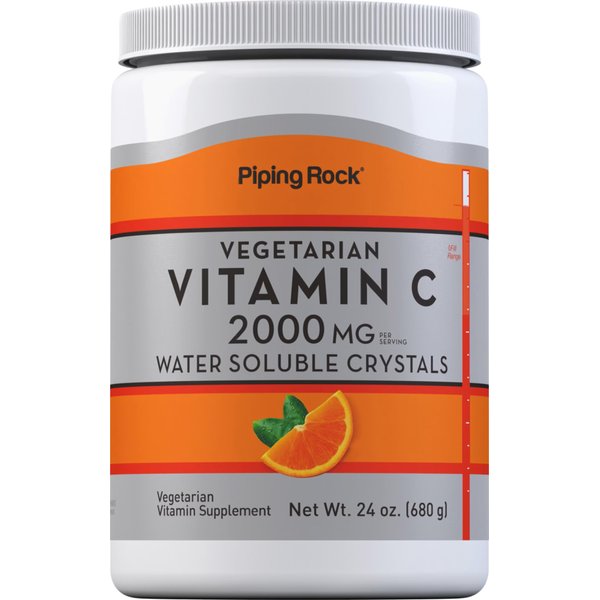 Piping Rock Vitamin C Powder Supplement | 2000 mg | 24oz | Water Soluble Crystals | Vegetarian, Non-GMO, Gluten Free