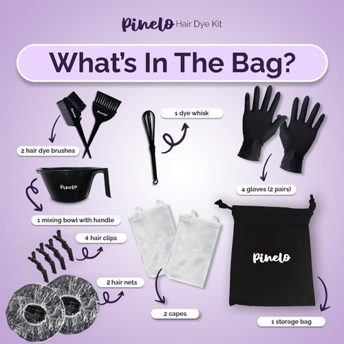 Pinelo 17-in-1 Hair Dye Kit - Pouch with Complete Hair Coloring Kit, Color Mixing Bowl, Brushes, Clips, Disposable Gloves, Mixing Whisk - DIY Highlights, Professional, Hairdressing Supplies