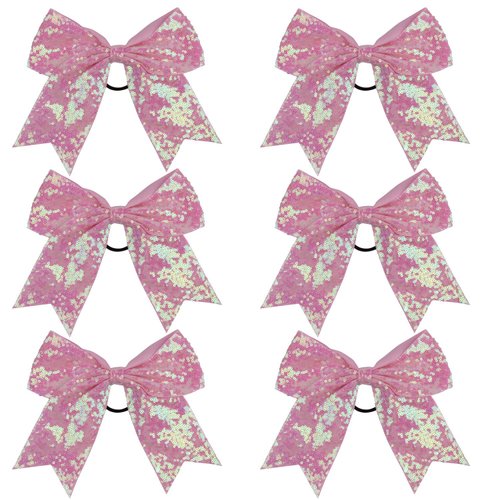 Metallic Sequin and Holographic 8 Inch Cheer Bow Cheerleader Cheerleading Jumbo Cheer Bow Hair Tie(Pink Sequin)
