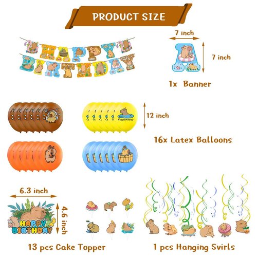 Capybara Birthday Party Supplies, Capybara Theme Party Decorations Includes Capybara Birthday Banner, Cake Topper, Cupcake Toppers, Balloons