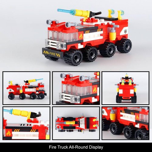 City Fire Rescue Helicopter and Truck Building Blocks Set,Creative Building Bricks Compatible with Lego,204 PCS, Fun Gift or Pretend Play Toy for Kids (fire Rescue Team 204PCS)