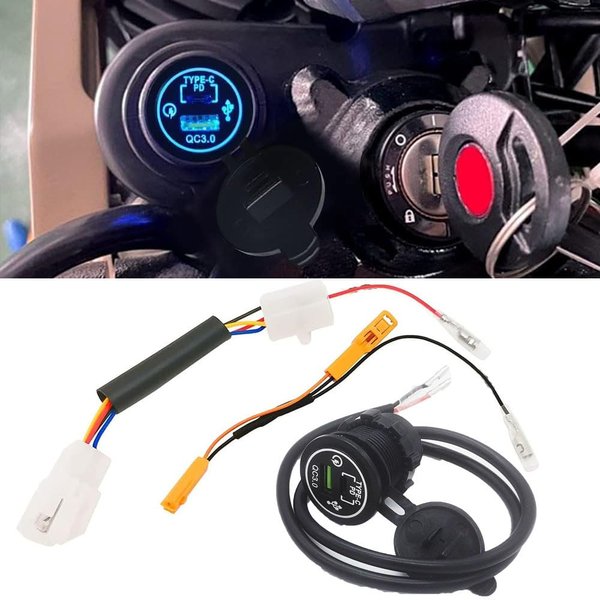 FENGYEMOTO Compatible with 2019-2024 Honda Hunter Cub 125 Trail125 CT125 Motorcycle Phone USB Quick Charge 3.0 Type-c PD Dual USB Port + Adapter Wire Harness