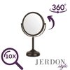 JERDON Two-Sided Tabletop Makeup Mirror - Makeup Mirror with 10X Magnification & Swivel Design - Portable 6-Inch Diameter Mirror in Bronze Finish - Model JP910BZB