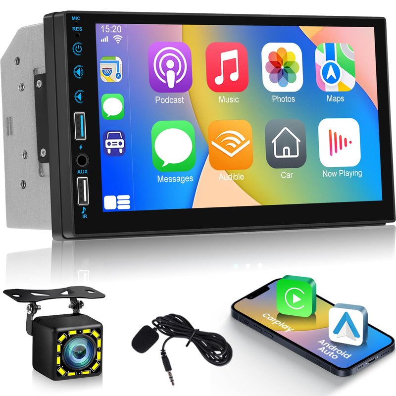 Double Din Android Auto Carplay Radio, 7 Inch HD Touchscreen with EQ ...