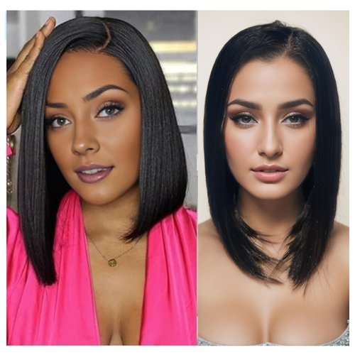 Sibeth Bob Lace Front Wigs Short Wig for Women Side Part U Part Lace Natural Straight Bob Synthetic Heat Resistant Wigs (Black)