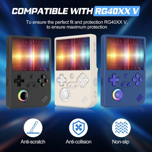 Silicone Case Compatible with Anbernic RG40XX V Handheld Game Console, Anti-Scratch, Washable, Shockproof Silicone Protective Cover for RG40XX V with Lanyard - Black