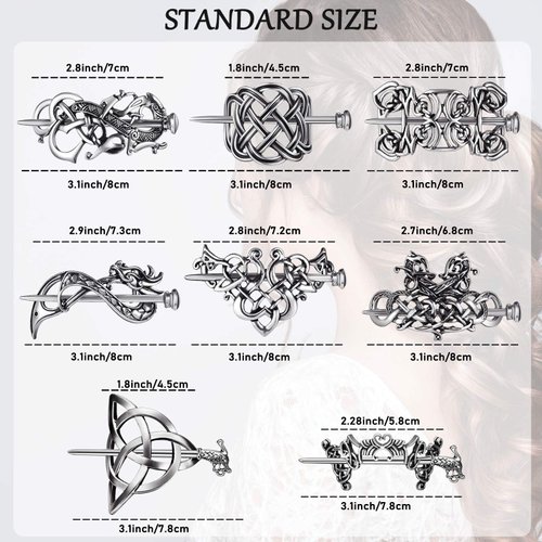 WILLBOND 8 Pcs Viking Celtic Hair Clips Vintage Celtic Knot Hairpins Retro Silver Alloy Hair Sticks Viking Metal Celtic Hair Barrette Jewelry Accessories for Women Girls Birthday Gifts