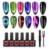 BURANO 9D - Magnetic 6 Colors Set Holographic Cats Eyes Gel Nail Polish Gel with Magnet Stick Set Cateye Soak Off UV LED Gel (Black)
