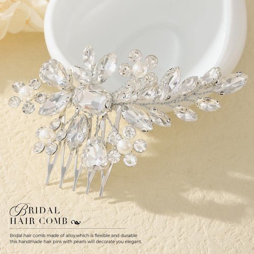 Unicra Silver Bride Wedding Hair Comb Bridal Flower Headpiece Sparkly Rhinestone Hair Accessorie for Women and Girls