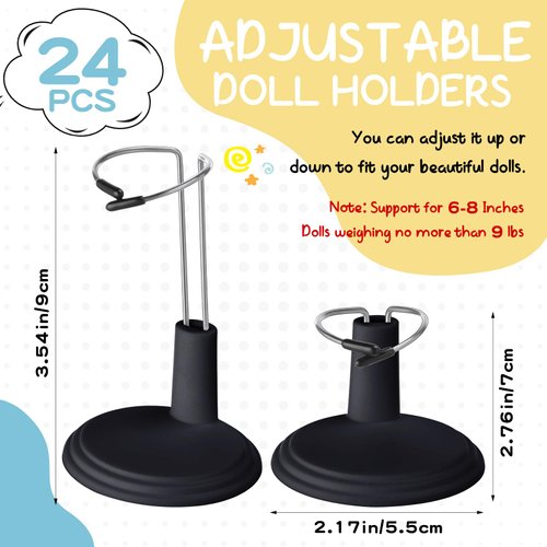 Yaocom 24 Pcs Doll Stands Adjustable Action Figure Display Stand Holder Support for 6-8 Inches Dolls, Creative Doll Storage Stand for Home Shop Birthday Party Favor for Male Female (Black)