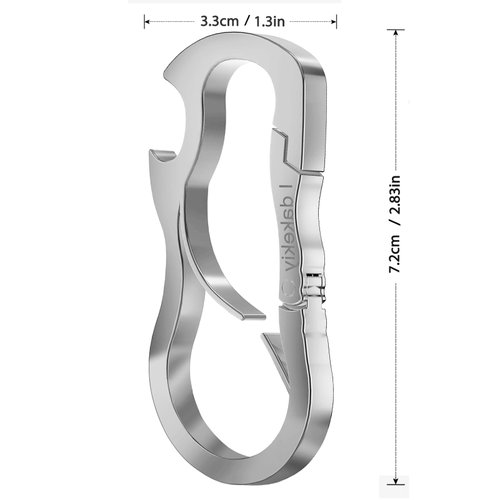 Idakekiy Dual Carabiner Keychain Mutil Tool with Key Chain Bottle Opener for Keys Silver