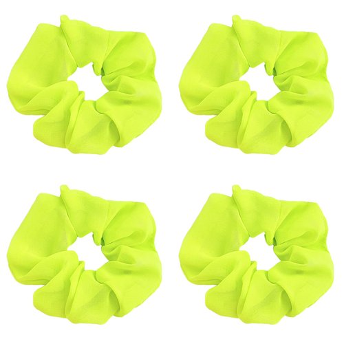4Pcs Neon Scrunchies for Hair 80s,Neon Hair Accessories,Soft Hair Scrunchy,Solid Colors Elastic Hair Bands Neon Hair Ties Ponytail Holder for 80s Party Accessories Women Girls (Yellow)