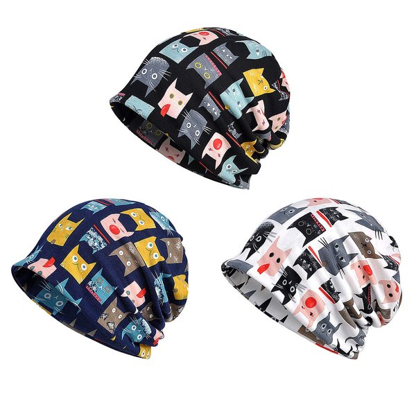 Glamorstar Floral Lace Beanie Hat Chemo Cap Stretch Slouchy Turban Headwear (as1, alpha, one_size, Cat-Black,Blue,White)
