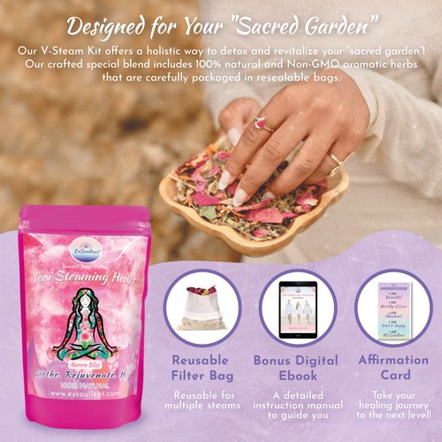 ExSoullent V Steam Herbs - 100% Natural Vaginal Steam, 10 Yoni Herbs Aurora Bliss Blend with Filter Bag | Soothe. Rejuvenate. Heal (2-4 Steams)