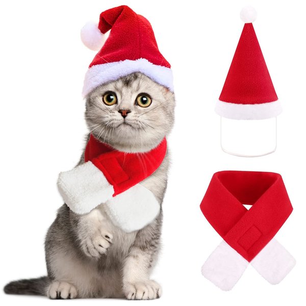 YUJUN 2PCS Cat Christmas Costume Christmas Pet Santa Hat with Scarf Outfit for Puppy Kitten Christmas Party Costume Supplies