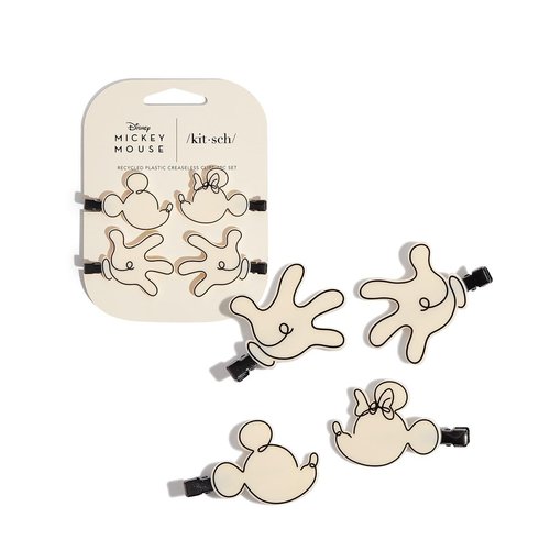 Mickey/Minnie x Kitsch Creaseless Hair Clips, Recycled Plastic No Bend Hair Clips for Makeup, No Crease Hair Clips, Stylish Make Up Hair Clip, Hair Accessories Styling Clips, 4pcs (Cream)