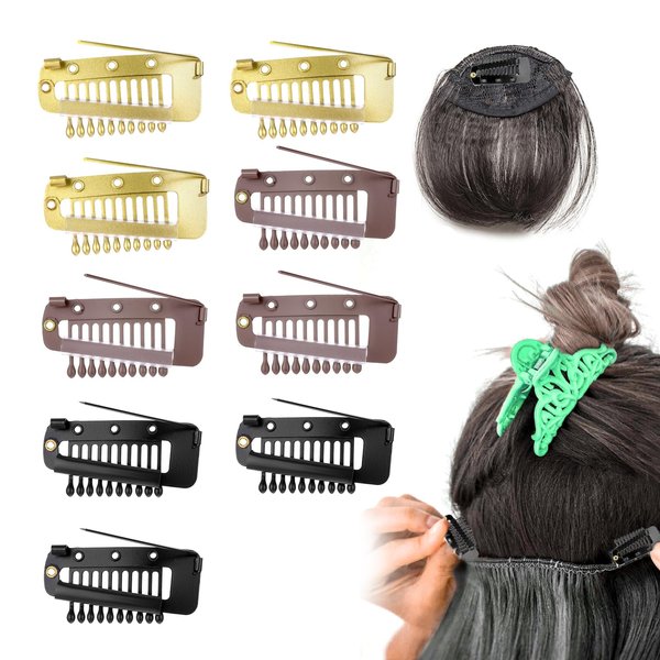 Ouligay 9Pcs Metal Wig Clips Chunni Clips with Safety Pins Hijab Pins Hair Extension Clips for Women Girls Headscarf Shirts