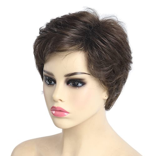 SYXLCYGG Old Lady Wig Short Brown Bob Wig White Women Hair Wig Ladies Wavy Synthetic Older Womens Wigs Fluffy 2.7 OZ Free Wig Cap