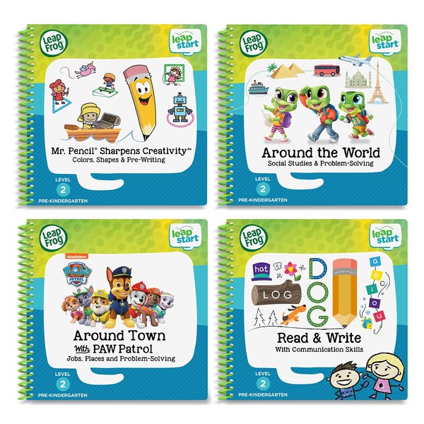 LeapFrog LeapStart Pre-K 4-Pack, for 3-6 yrs includes Mr. Pencil Sharpens Creativity, Read and Write, Around the World, Around Town With PAW Patrol