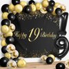 Happy 19th Birthday Balloons Black Set Decor - Cheers to 19 Years Old Party Theme Garland Banner Backdrop Decorations For Women and Men Supplies