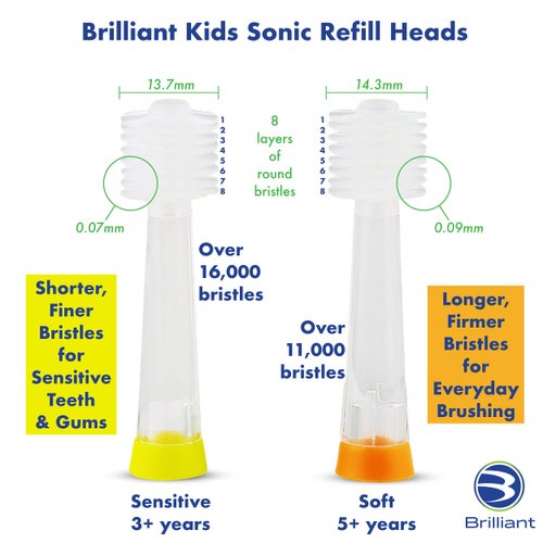 Brilliant Kids Sonic Toothbrush Characters Refill Toothbrush Heads - Microfiber Micro Bristles Gives All-Around Clean, 2 Count, Yellow
