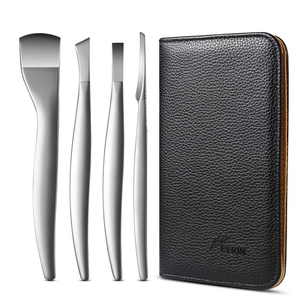 FVION Professional Pedicure Knife Set, 4PCS Ingrown Toenail Removal Blades Kit, Stainless Steel Callus Shaver Foot Blades - Silver