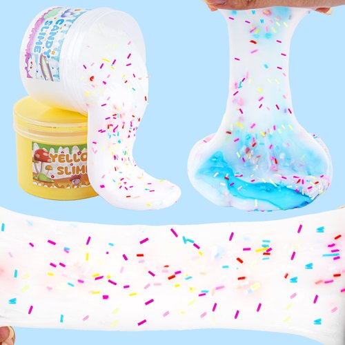 LAWOHO Slime Kit Includes 200ml White Glossy Slime, 50ml Blue Glimmer Tubes Clear Slime and 4 Slime Add-Ins, Slime Party Favors for Kids, Non Stick Slime, Kids Slime Birthday Christmas Easter Gifts