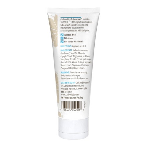 Carlson - Key-E Hand and Body Ointment, For Dry & Rough Skin, Avocado + Coconut Oil + Beeswax + Vitamin E, Unscented, 4 oz